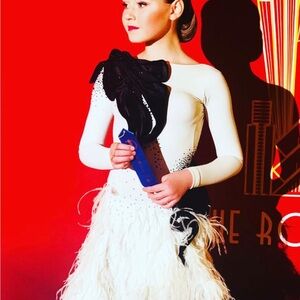 Elegant White and Black Feather Dress